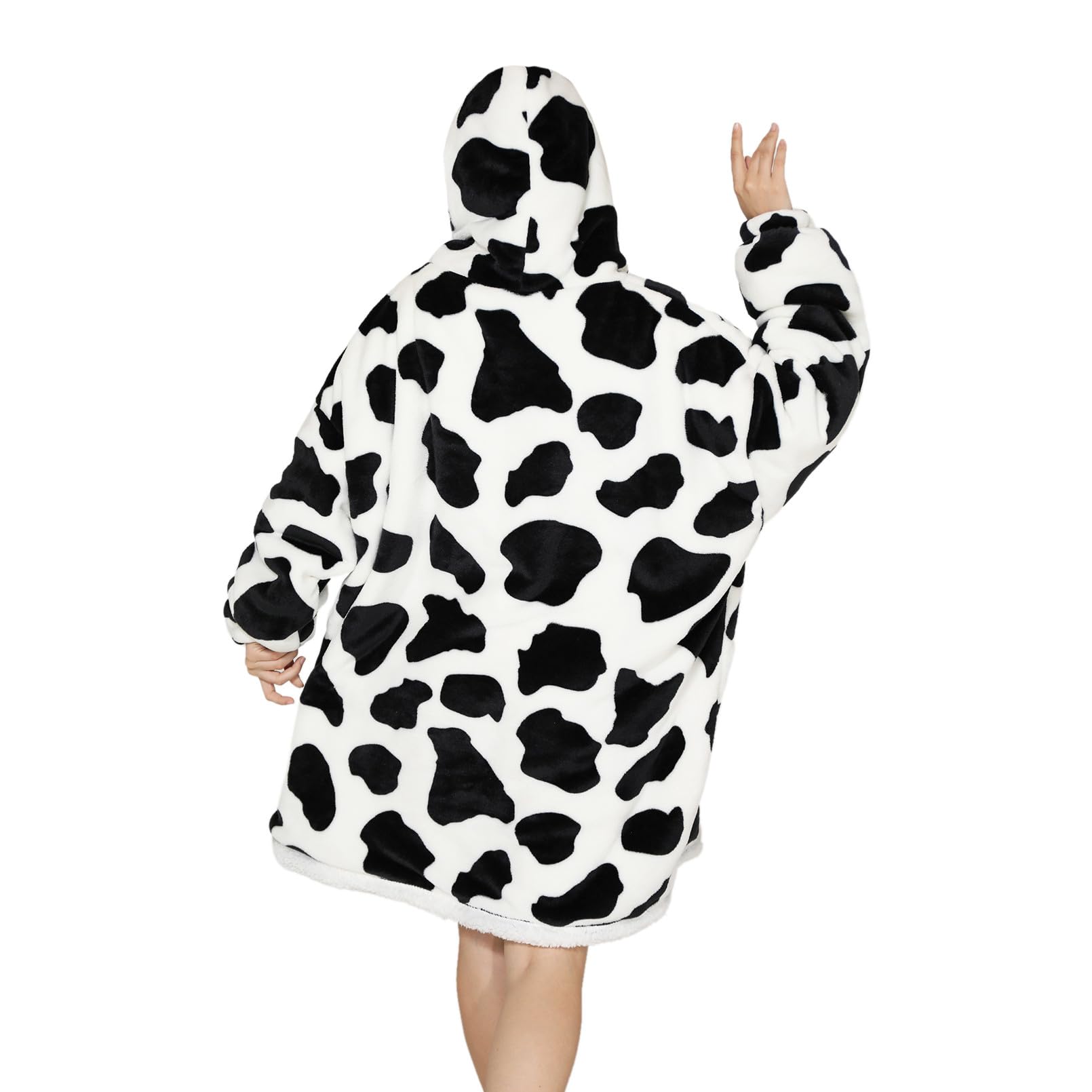 Deserthome wearable blanket hoodie shown outdoors during a dog walk for warmth.