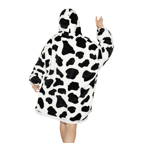 Deserthome wearable blanket hoodie shown outdoors during a dog walk for warmth.