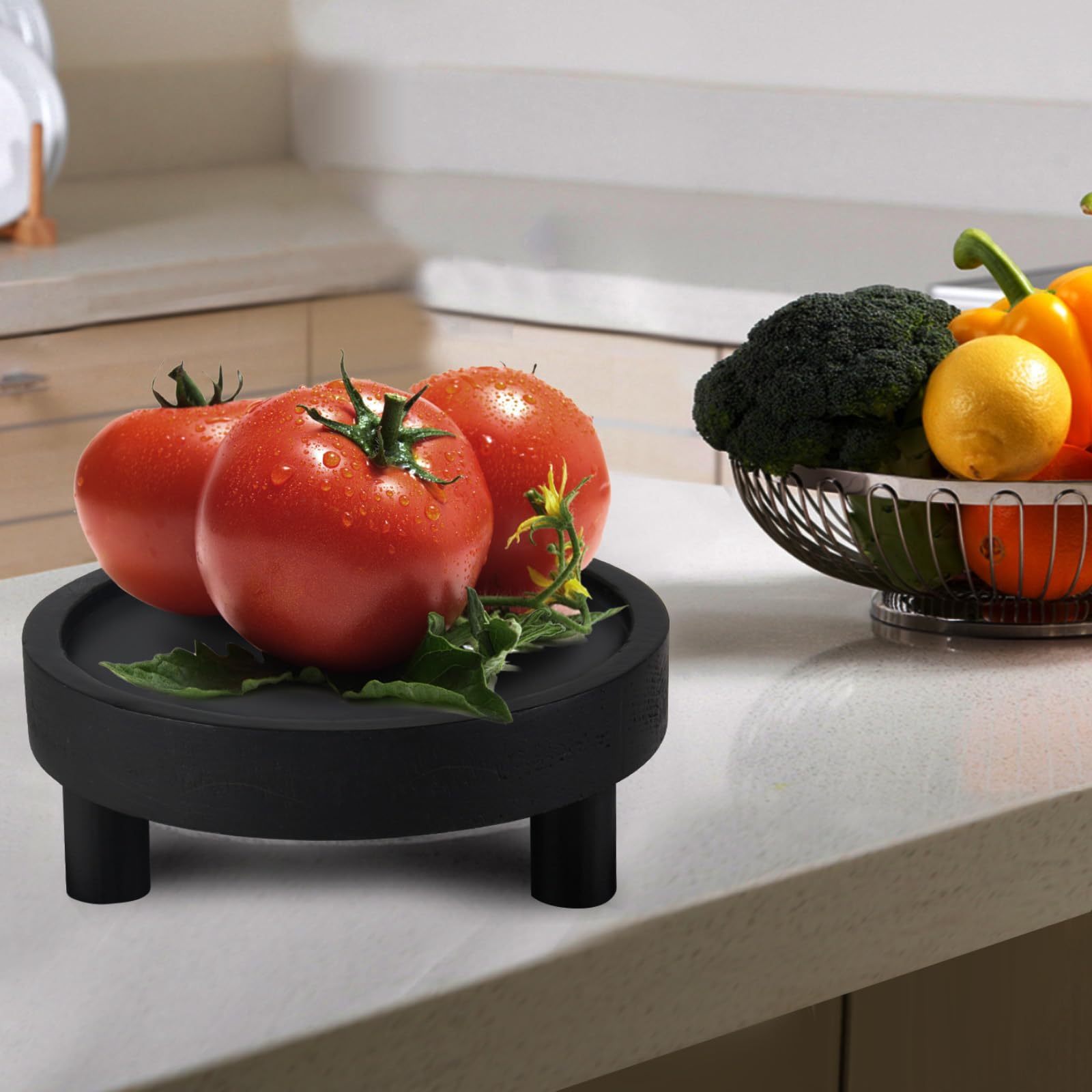 Destop black modern pedestal display adds sleek height to home accents.