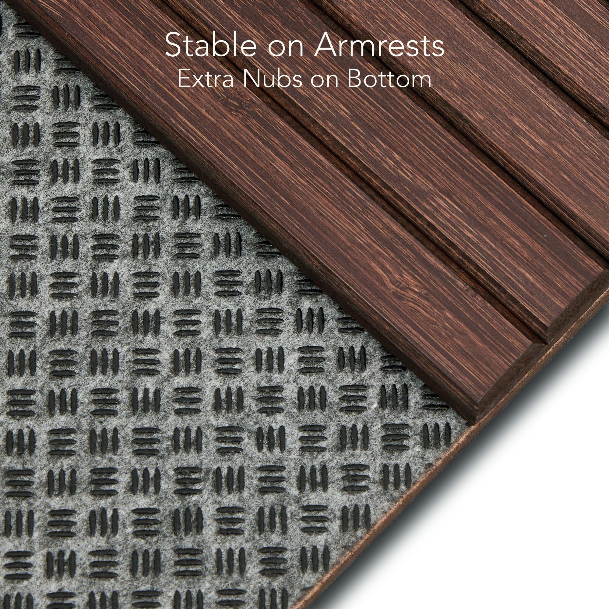 DETOR couch arm tray shows sturdy-bamboo-slats for durable support.