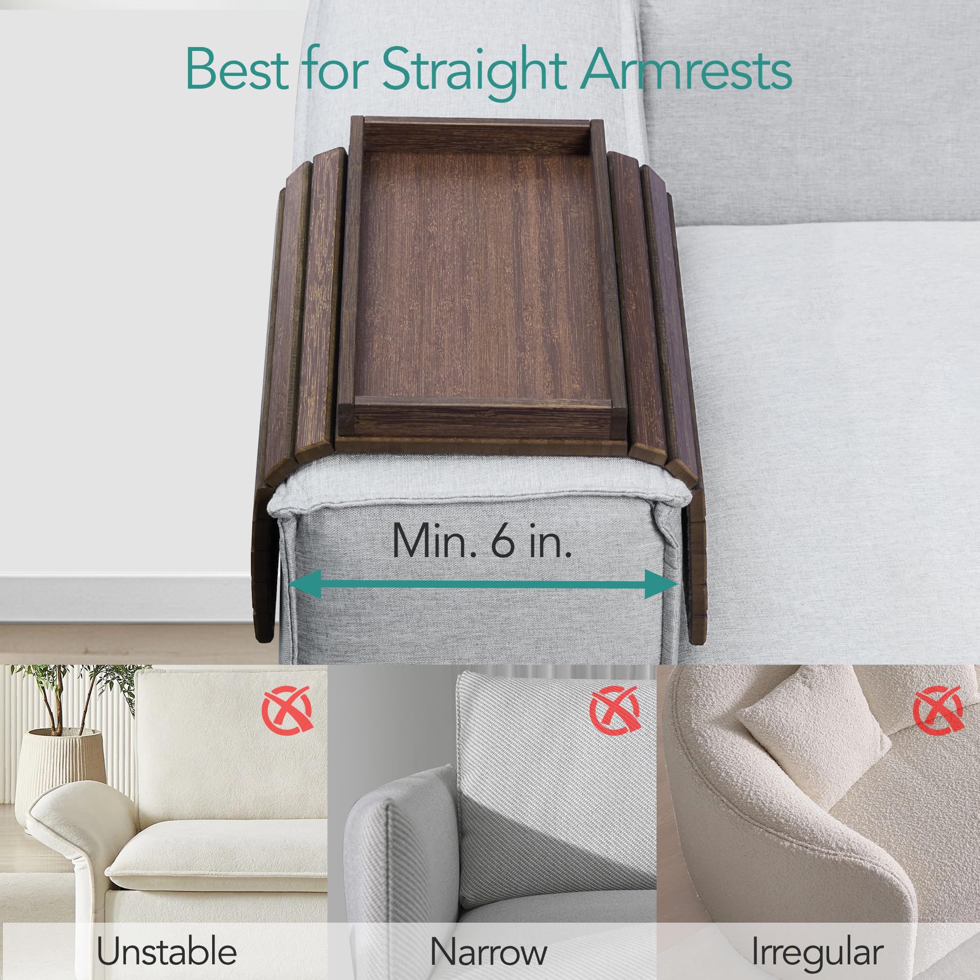 DETOR couch arm tray compact-design saves space beside sofa.
