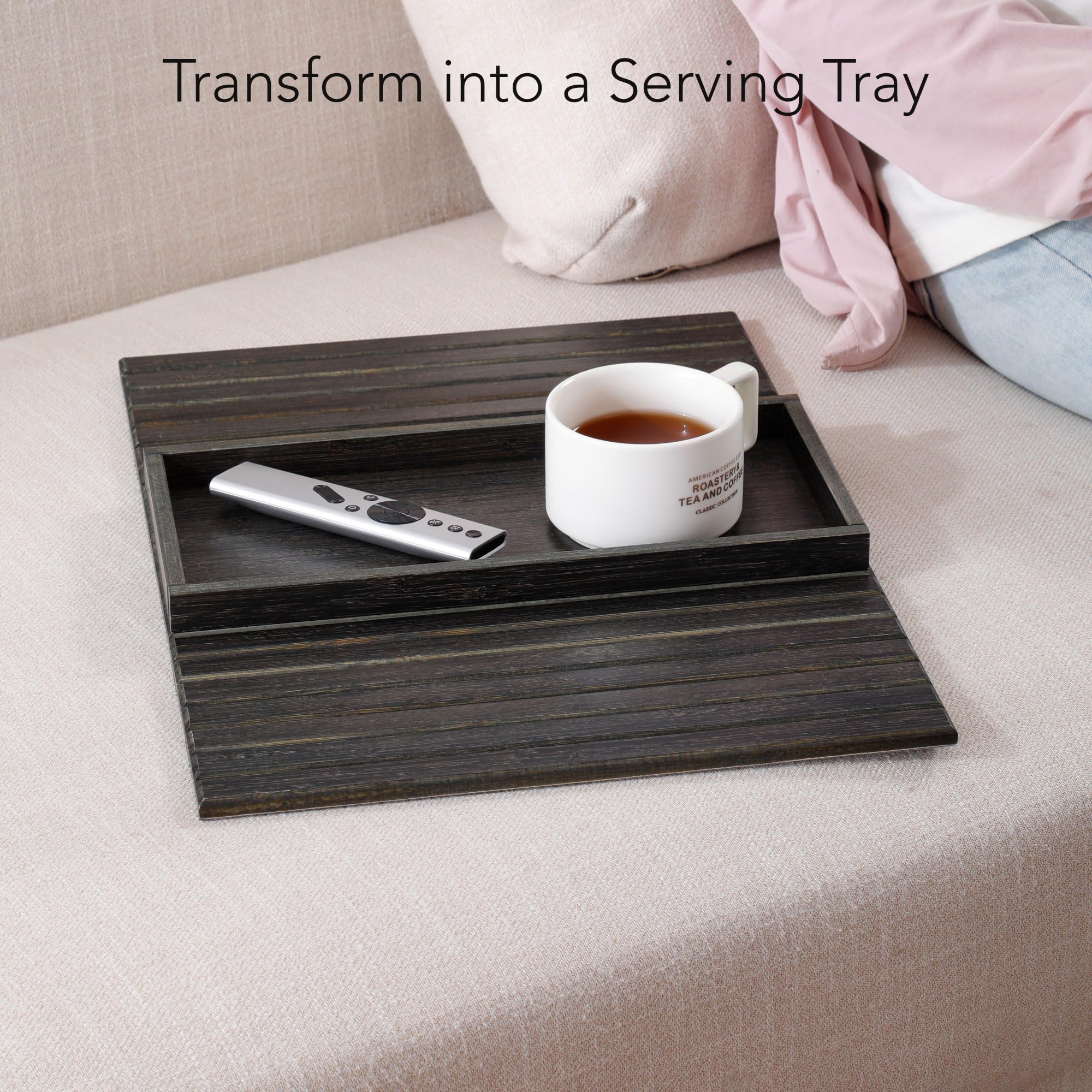 Detor arm tray adds tidy organization to your sofa area.