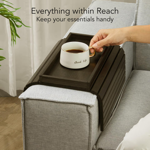 Detor arm tray ebony bamboo surface adds a sleek, durable workspace.