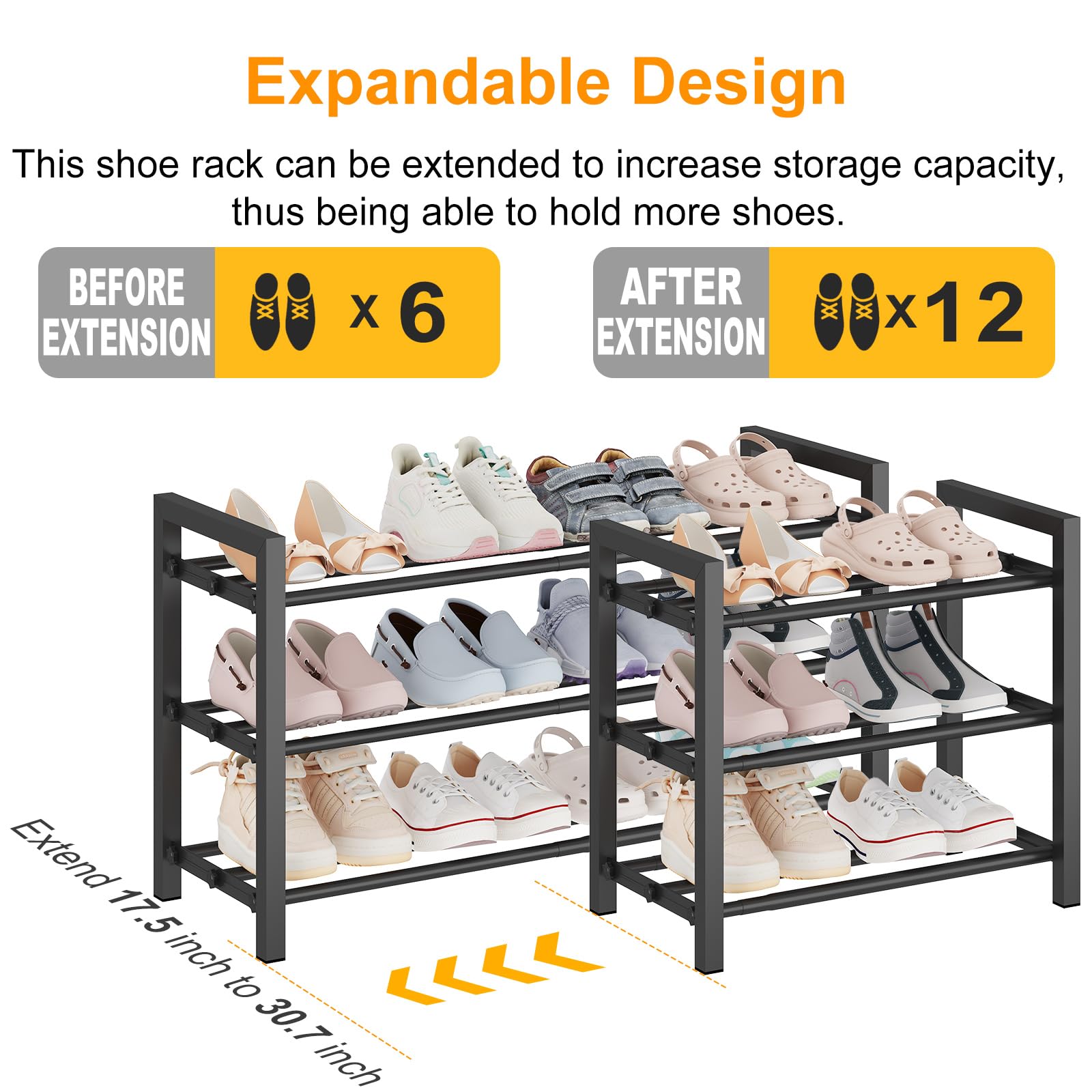 Detsuk sturdy 3-Tier Shelves provide stable storage for heavier shoes.