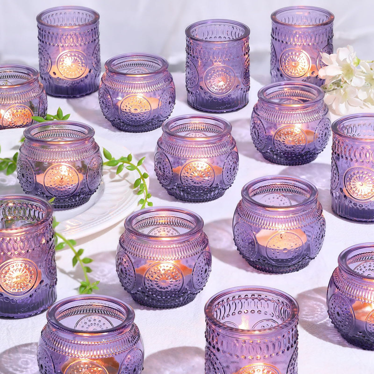 DEVI 30pc purple votive candle holders pack for wedding table decor