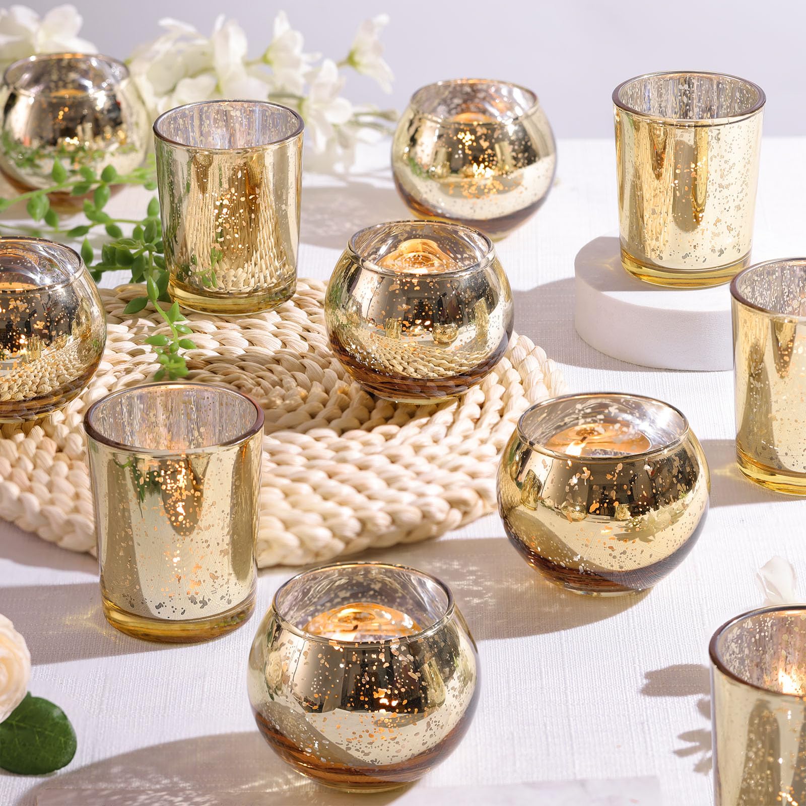 DEVI gold votive holders speckled mercury glass 2.16-inch decorative centerpiece glow