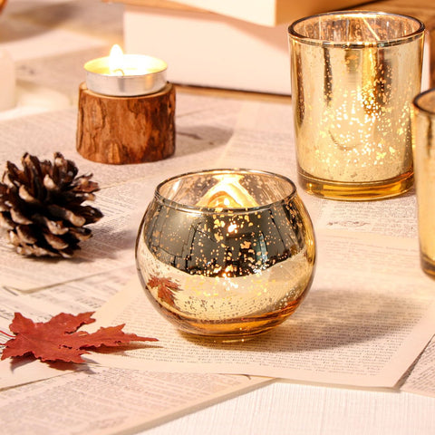 DEVI round mercury glass votive 2-inch holder enhances table ambiance.