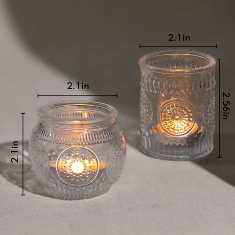 DEVI round clear votive holder 2in adds intimate candlelight to tabletops.