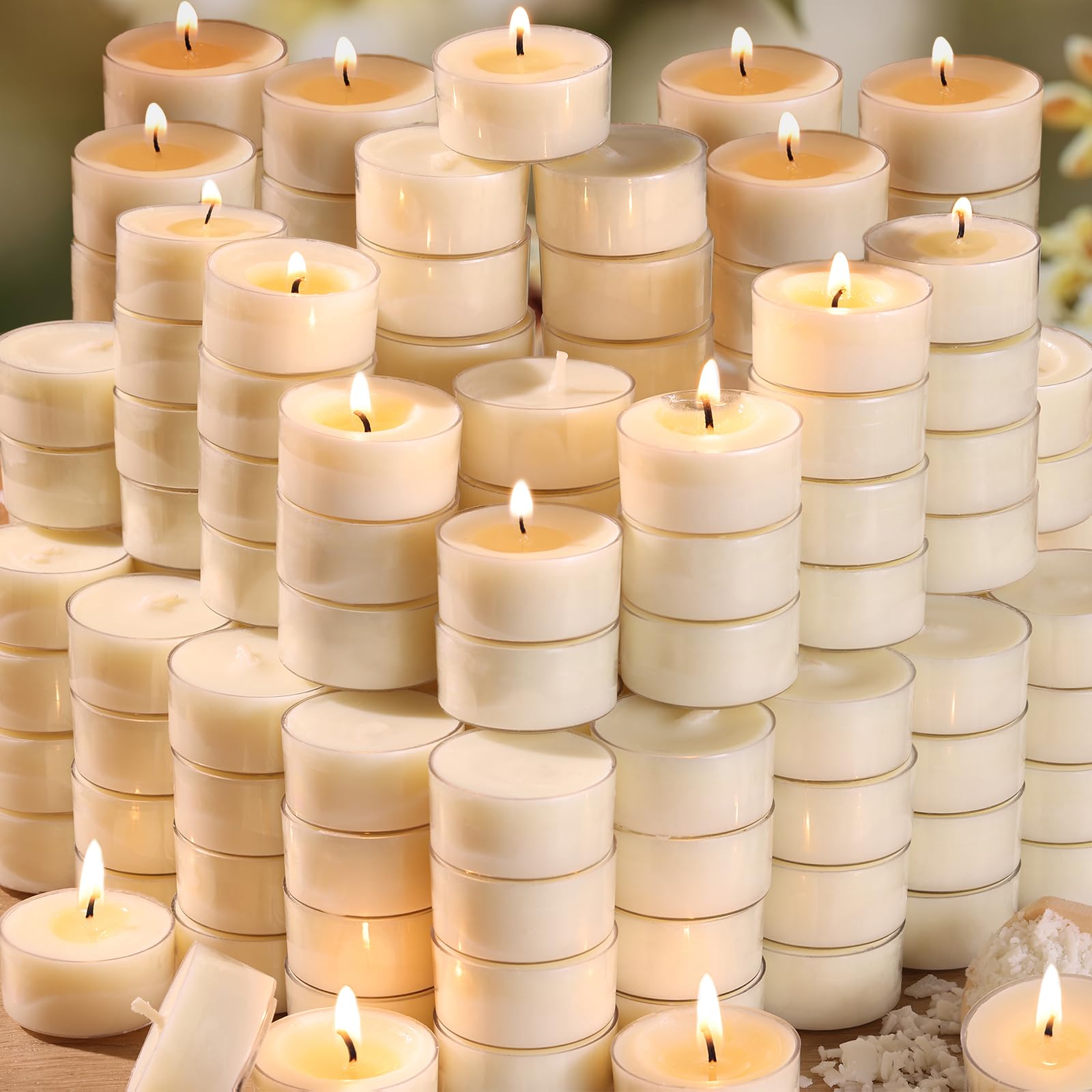 DEVI Soy Tea Lights 200-pack bulk glow for events and dinners.