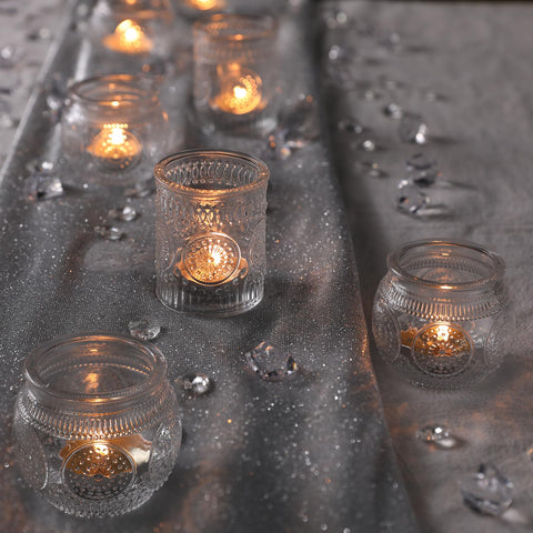 DEVI straight clear votive holder 2in suits tea lights and small candles.