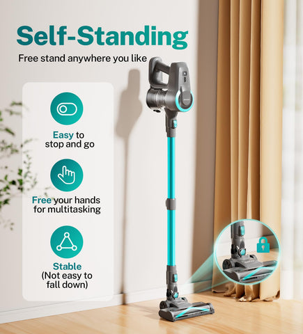 DEVOAC vacuum stands upright for space-saving storage