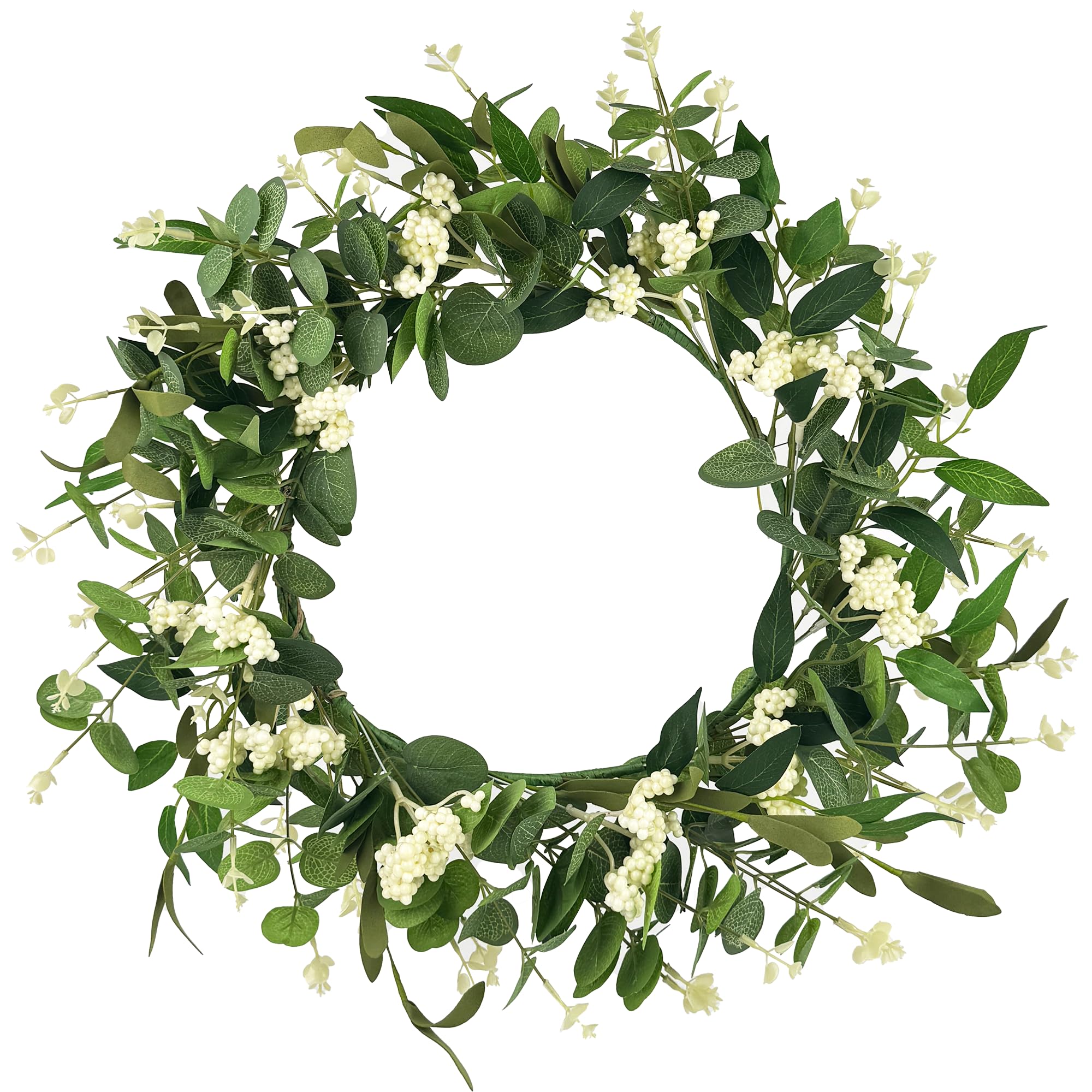 DEVONWIDE artificial eucalyptus wreath for front door with lifelike leaves and full silhouette