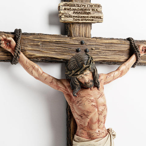 DevotedWalls crucifix durable poly-stone and resin construction.