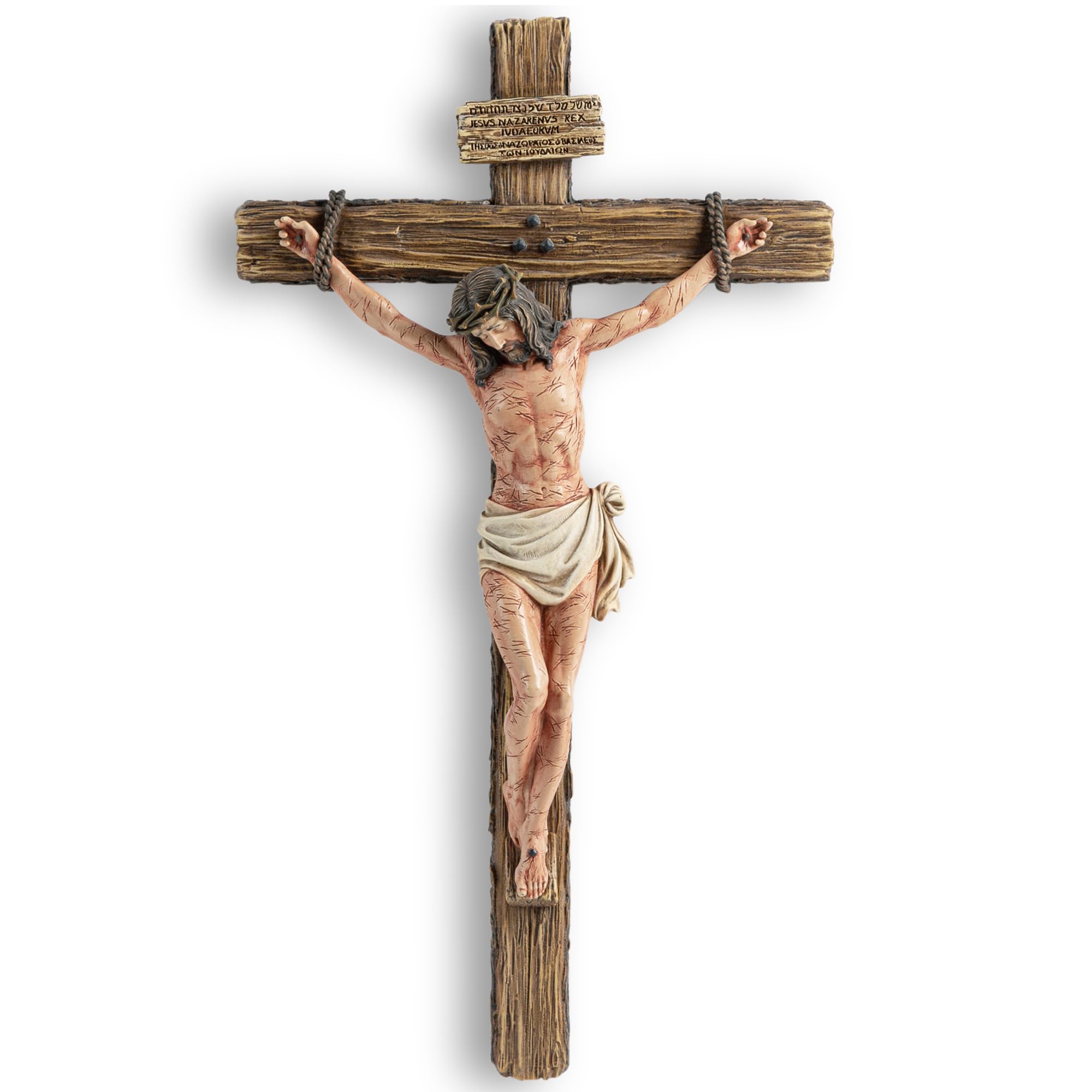 DevotedWalls 14-inch crucifix with realistic wounds for reverent display.