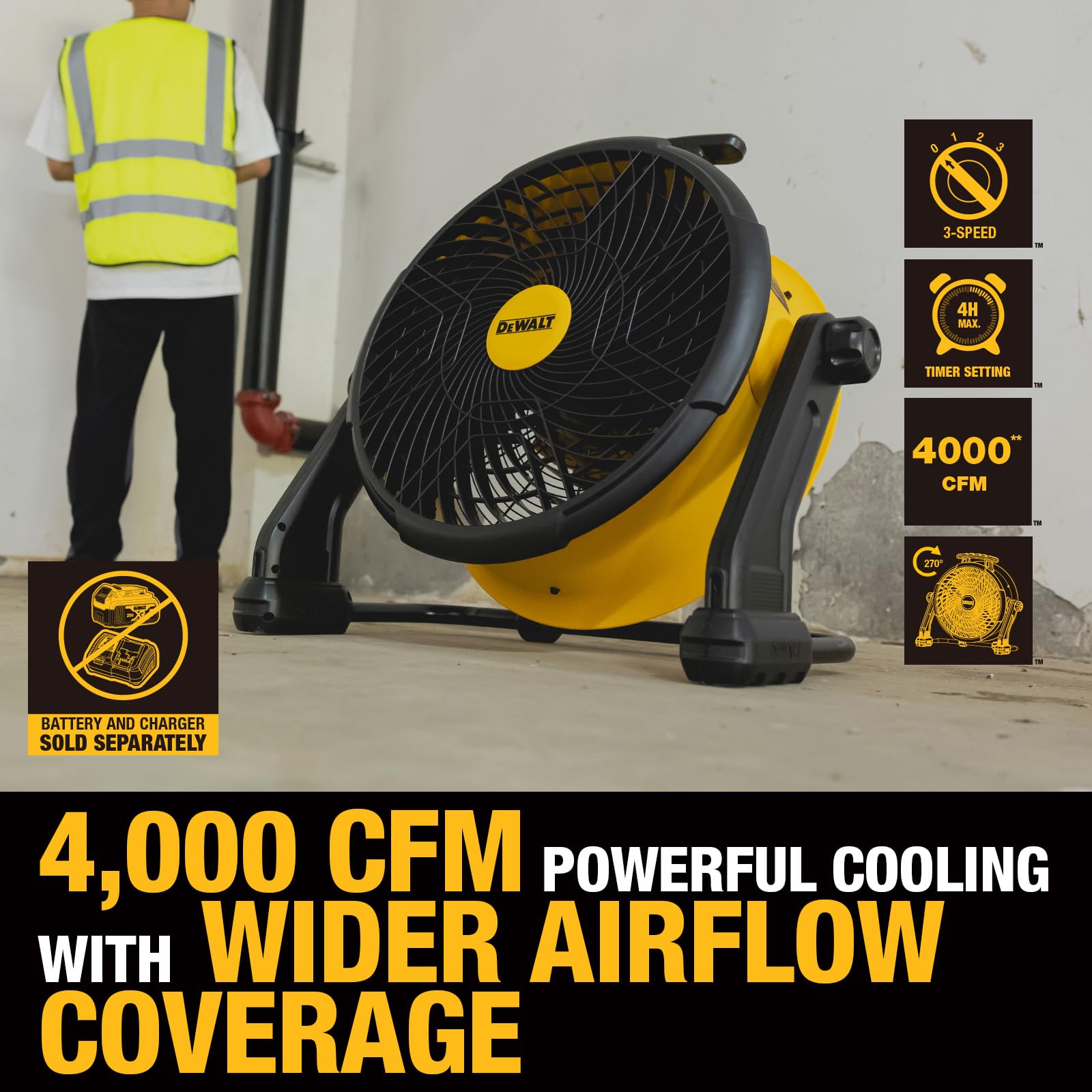 DEWALT DXF1850B side tilt demonstrates flexible airflow direction.