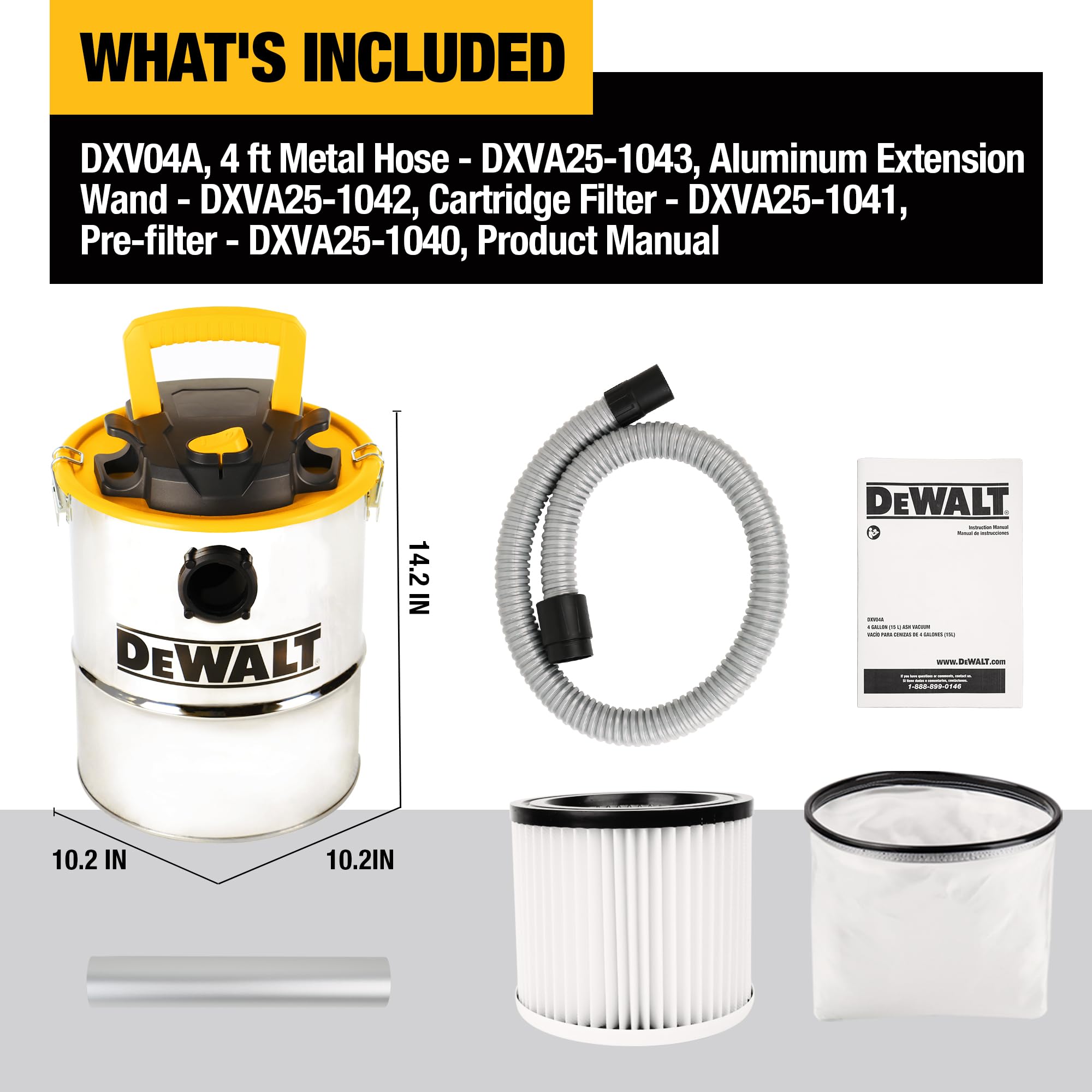 DEWALT DXV04A patented filter system traps fine ash for cleaner exhaust