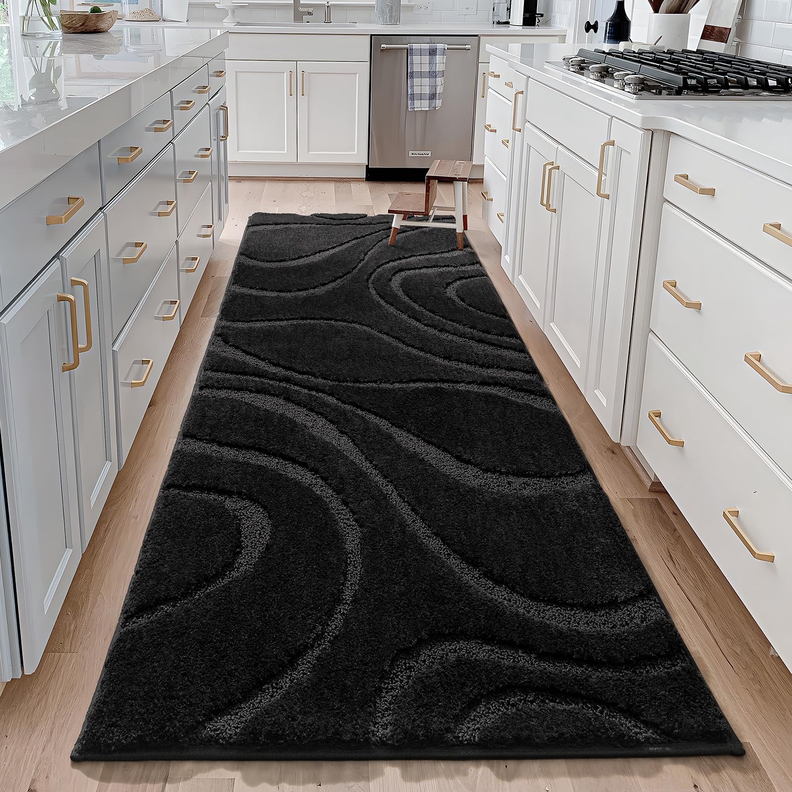 DEXDE bath rug with non-slip bottom (TPR) for secure placement on dry floors.