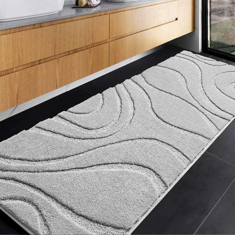 DEXDE bathroom rug runner 24x60 light grey plush microfiber for quick absorption