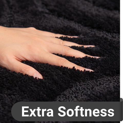 DEXDE high-pile microfiber detail highlights thick, cozy fibers underfoot