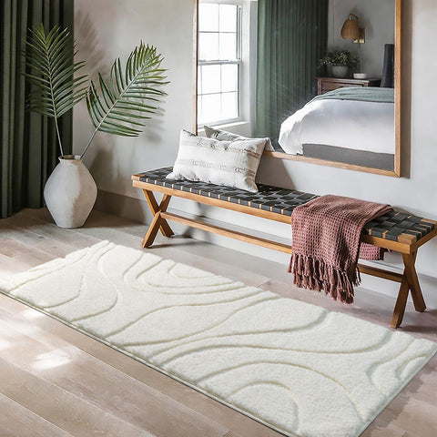 DEXDE long bathroom runner with non-slip backing stays securely in place