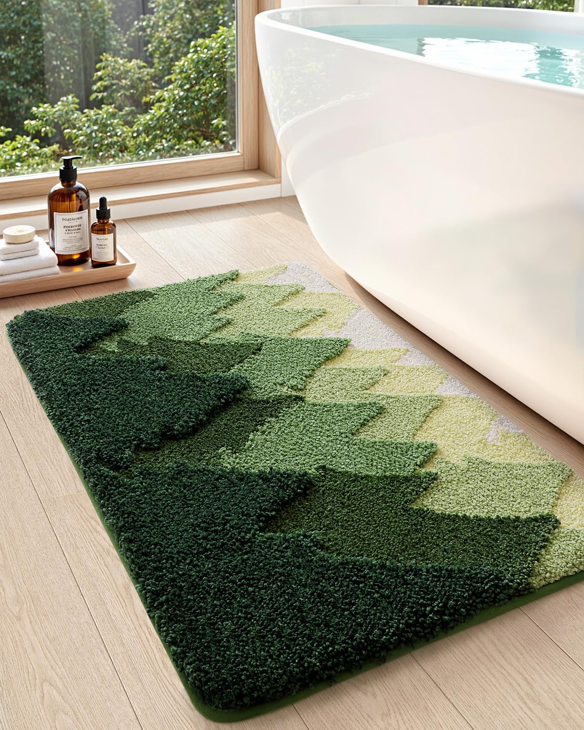 DEXI forest trees pattern bath rug adds natural charm and soft underfoot comfort.