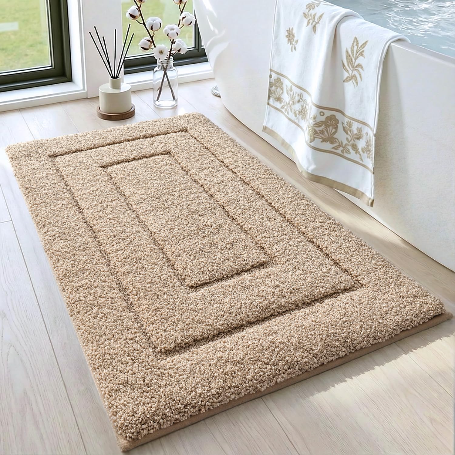DEXI 32x20 rug shows non-slip rubber backing for stable placement.