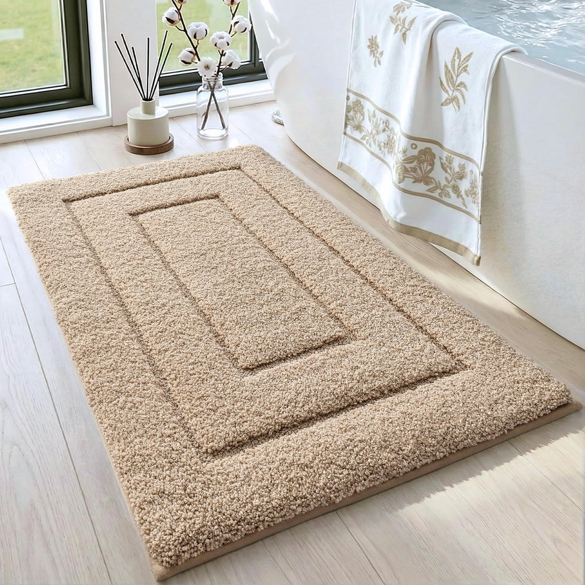 DEXI 32x20 rug shows non-slip rubber backing for stable placement.