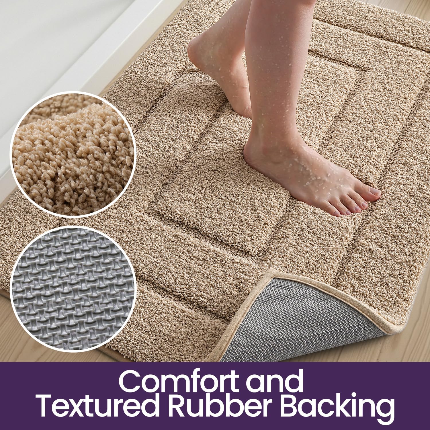 DEXI rug by the sink demonstrates versatile use in bathroom decor.