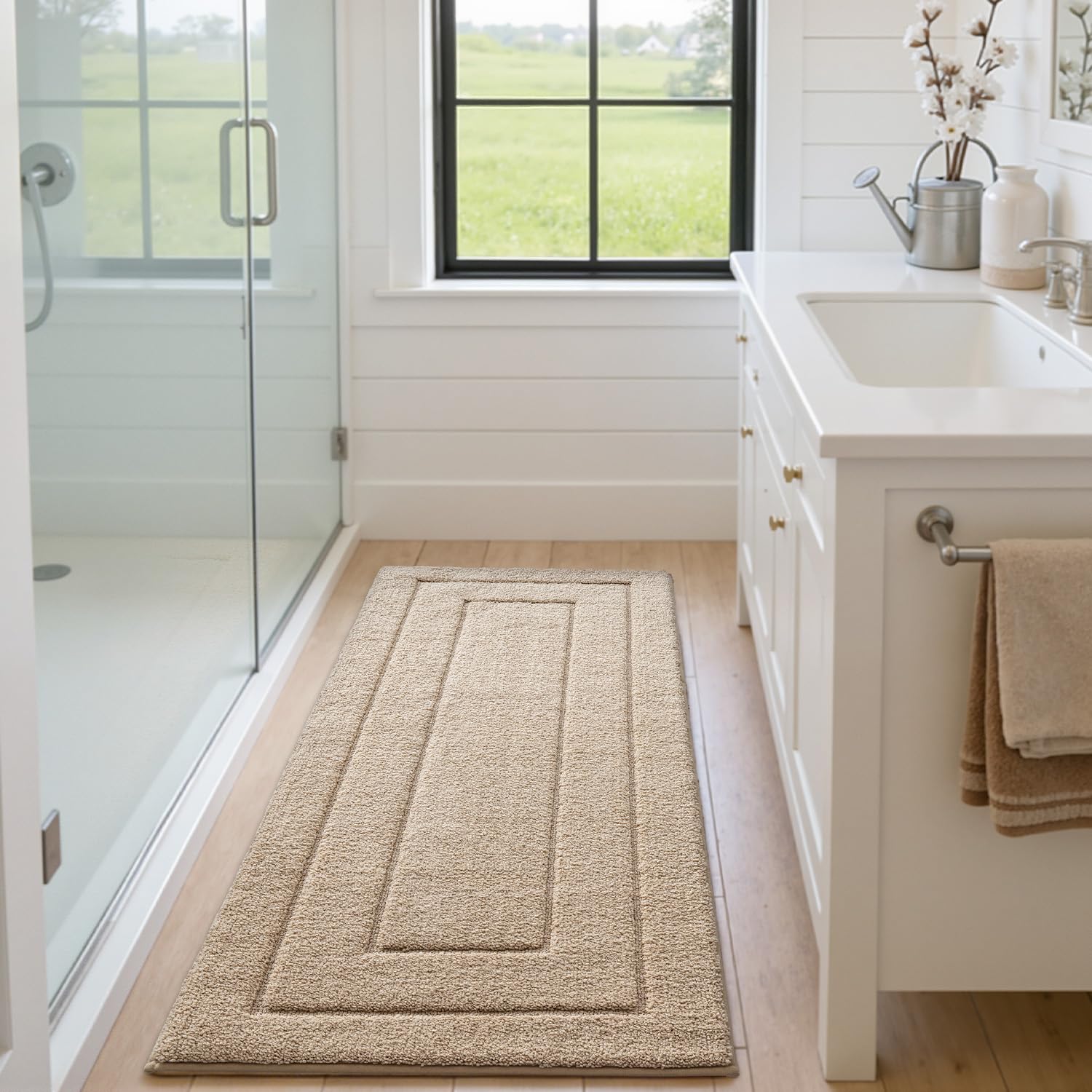DEXI rug close-up reveals dense plush pile for comfortable feet.
