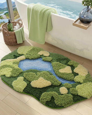 DEXI Moss Bath Mat with 3D moss design for a nature-inspired bathroom upgrade.