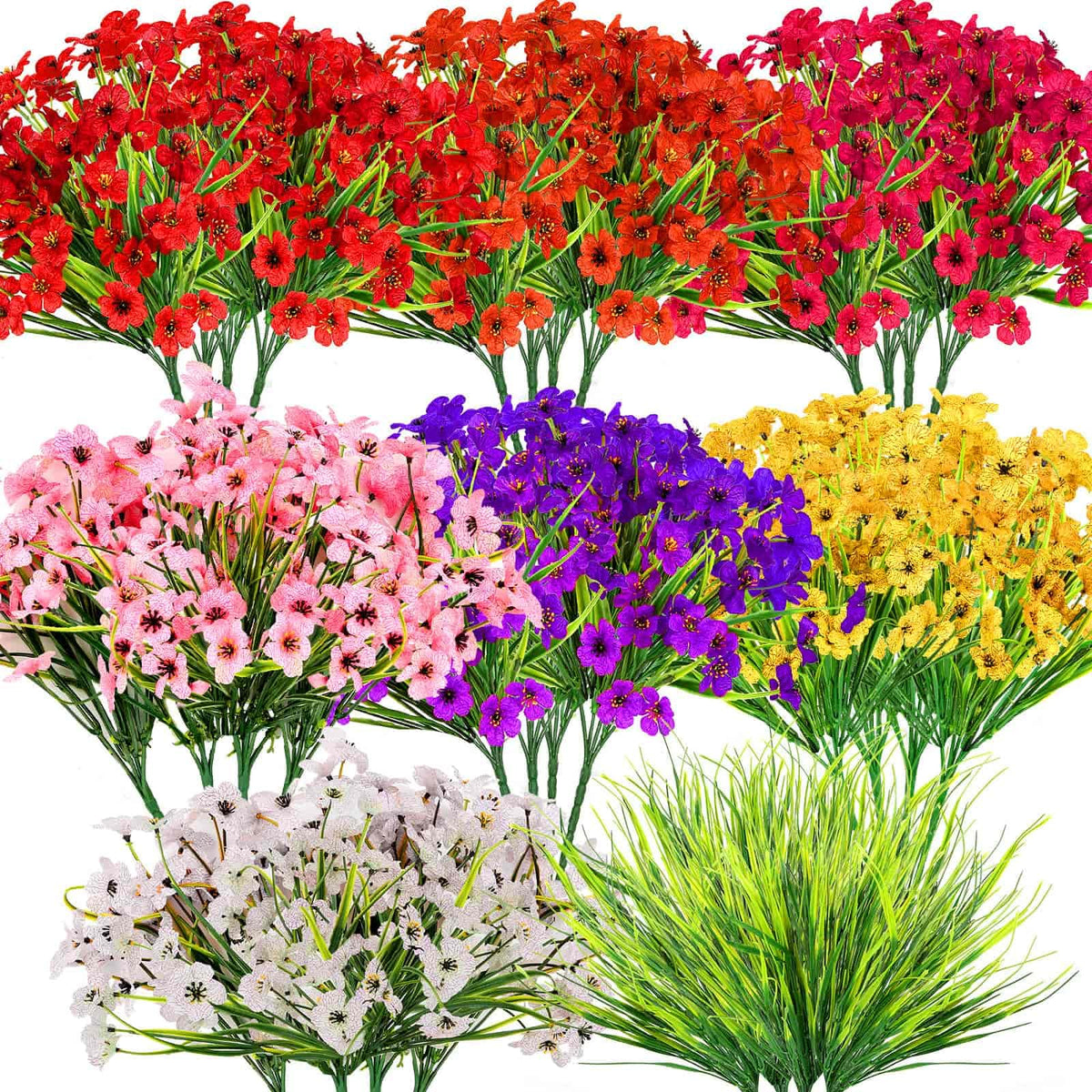 Dexpinzo 32 bundles outdoor flowers arranged in a porch planter for year-round color.
