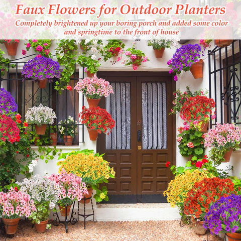 Dexpinzo artificial flowers in a spectrum of colors for garden borders and balconies.