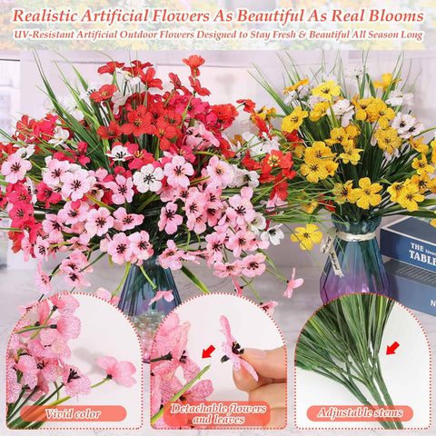 Dexpinzo plastic flowers for outdoors arranged in a hanging basket display.