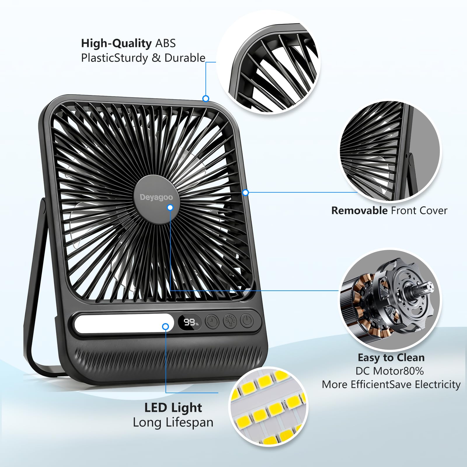 Deyagoo Travel Fan 7-inch emergency USB charging capability
