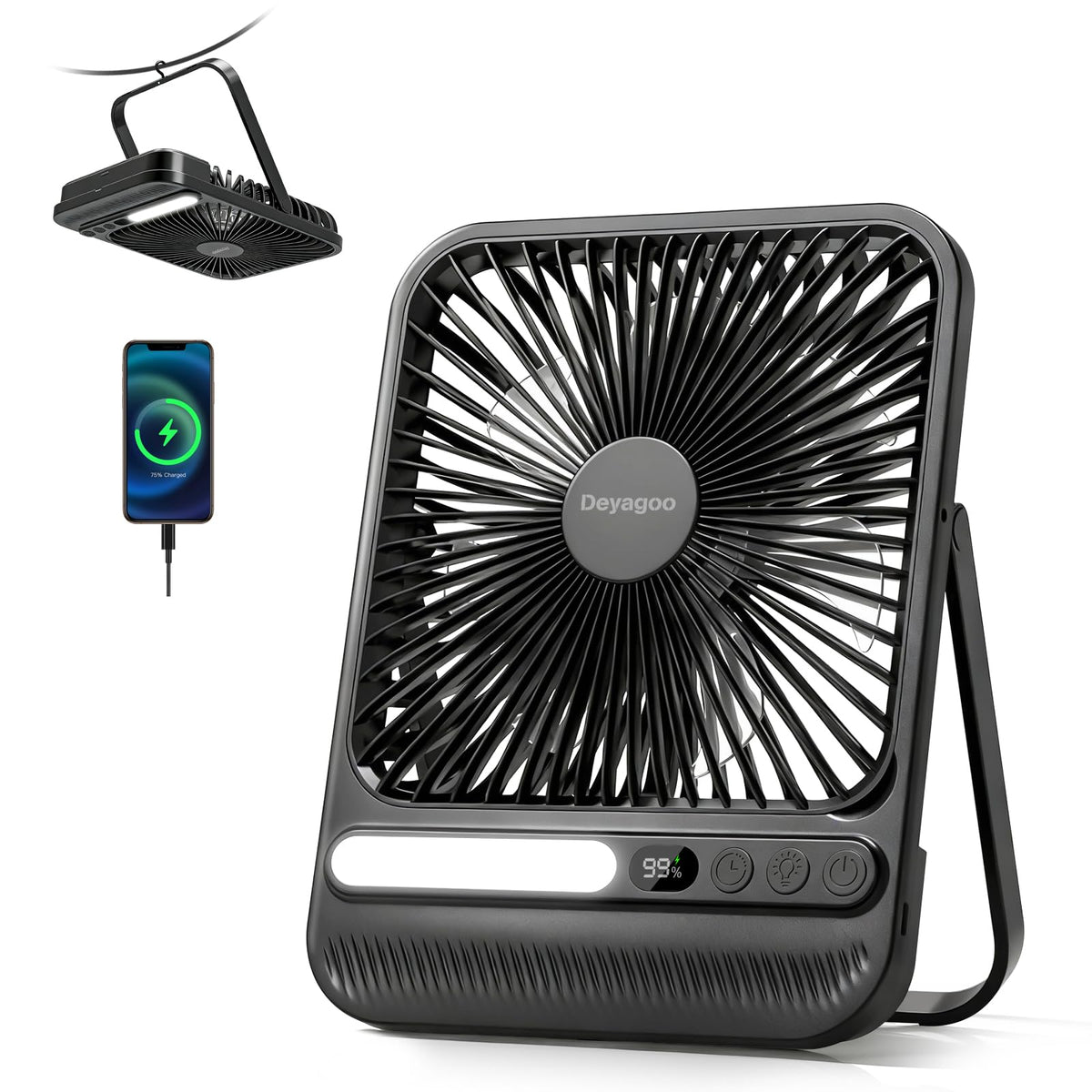 Deyagoo Travel Fan 7-inch front view showing compact travel design