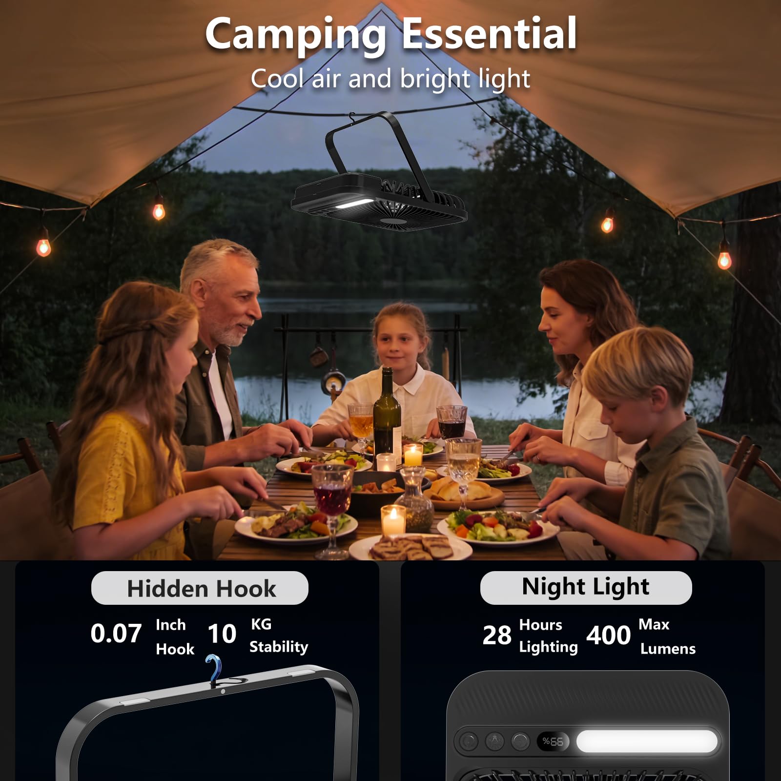 Deyagoo Travel Fan 7-inch LED lantern in use for camping or desk light