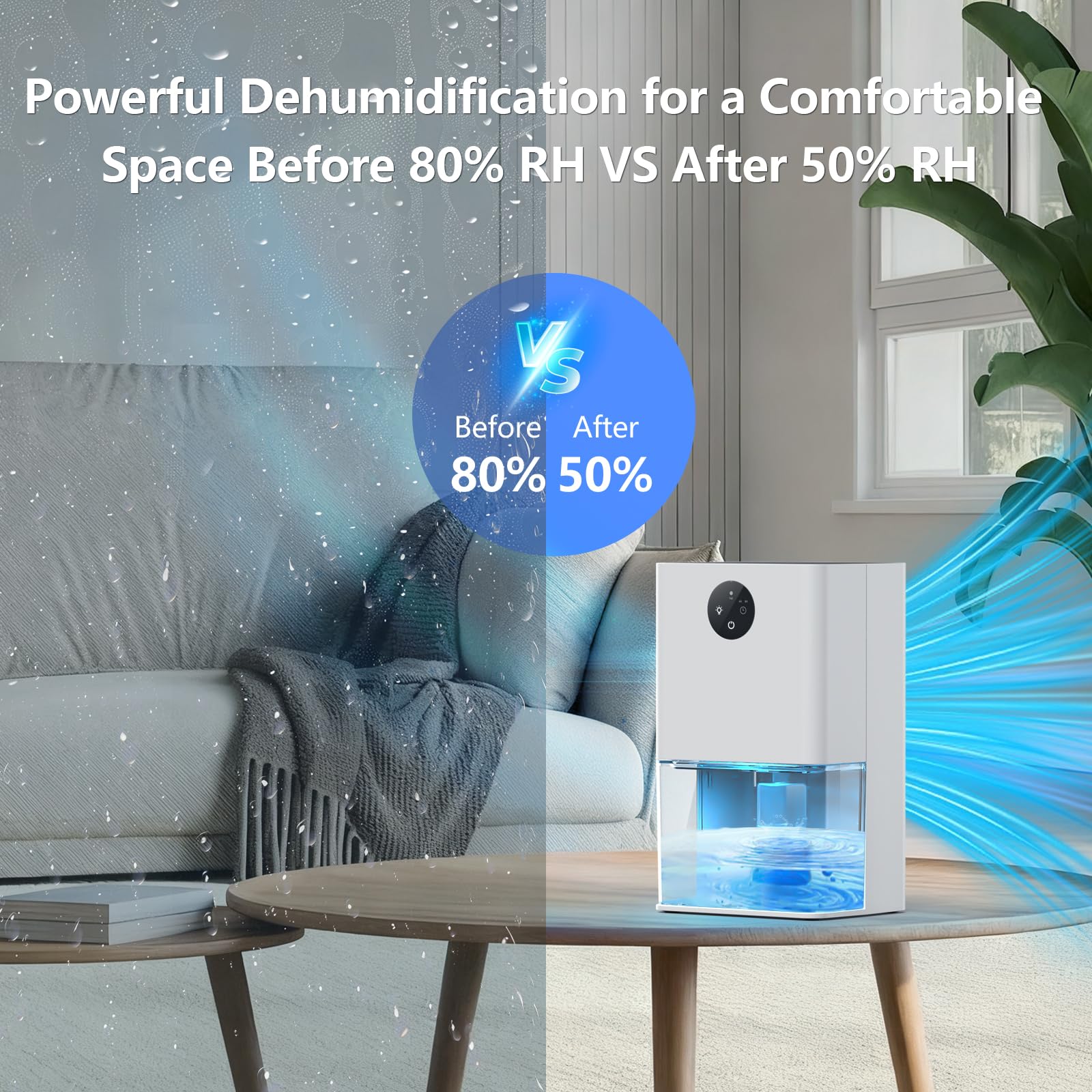 Deyagoo dehumidifier auto shut-off indicator flashes red when full.