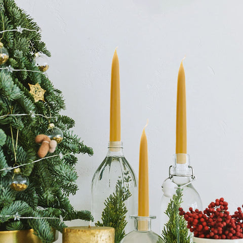 DEYBBY 8-inch beeswax candles with cotton wicks provide long-lasting warmth for celebrations.