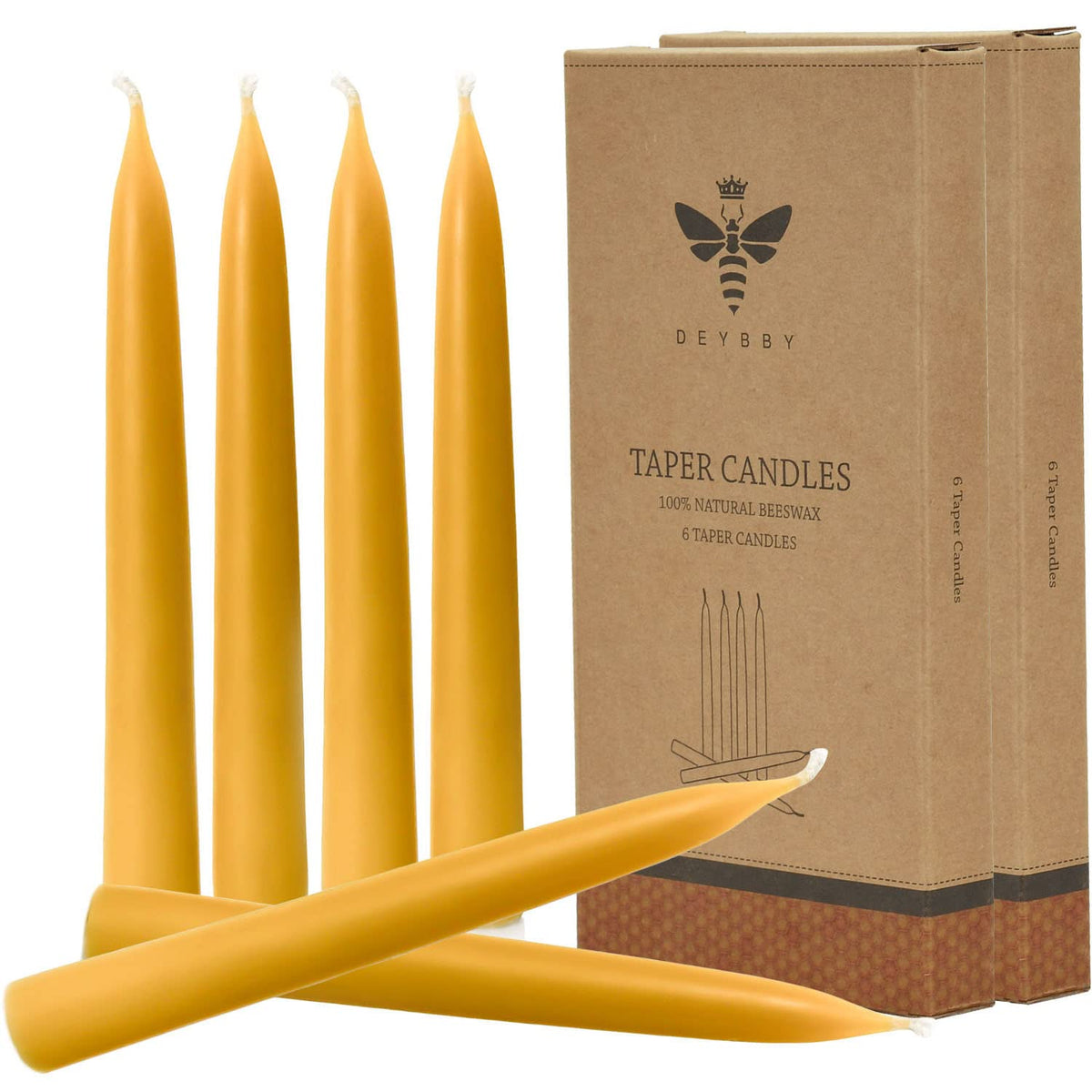 DEYBBY 8-inch natural beeswax taper candles illuminate gatherings with a clean, smokeless glow.