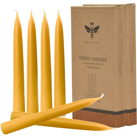 DEYBBY 8-inch natural beeswax taper candles illuminate gatherings with a clean, smokeless glow.