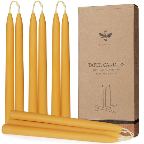 DEYBBY beeswax taper 10-inch set of 12 burning safely in a holder