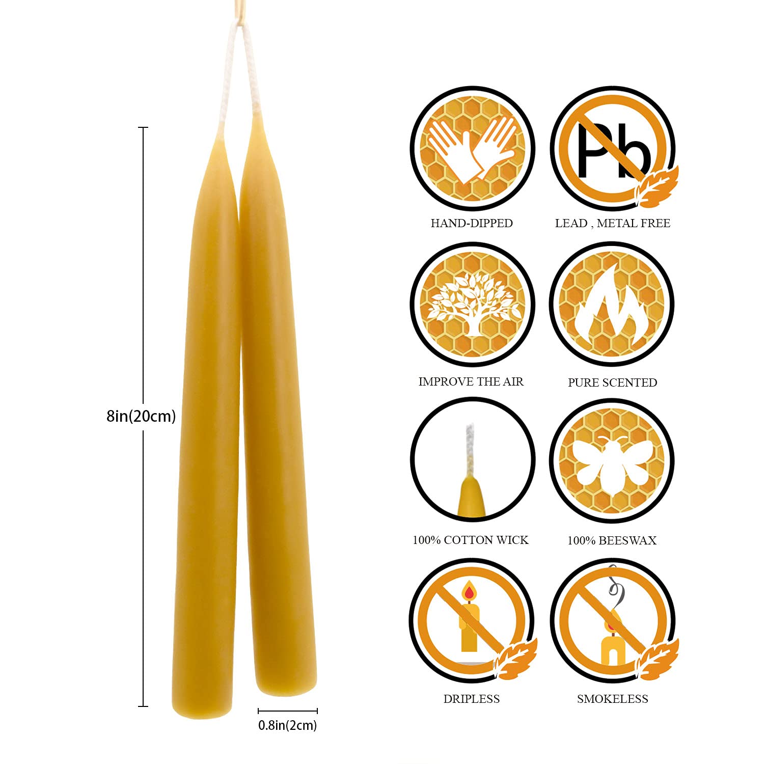 DEYBBY smokeless beeswax taper candles burn cleanly with minimal drips.
