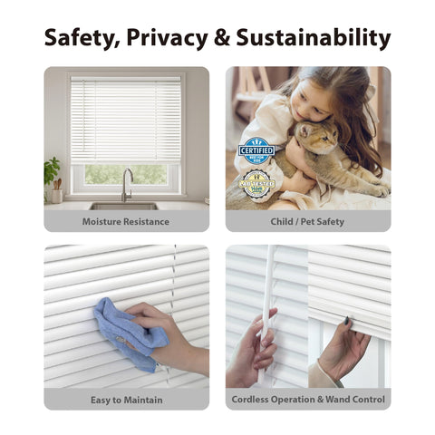 Cordless operation provides safe, easy window control for families and pets.