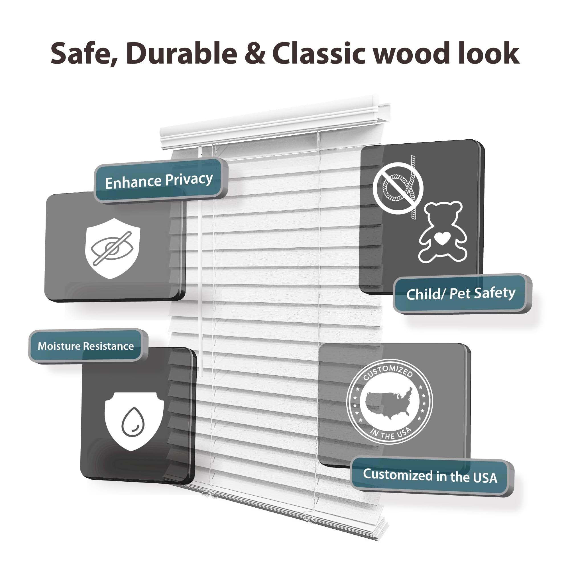 DEZ FURNISHINGS cordless faux wood blind inside mount demonstrates precise fit