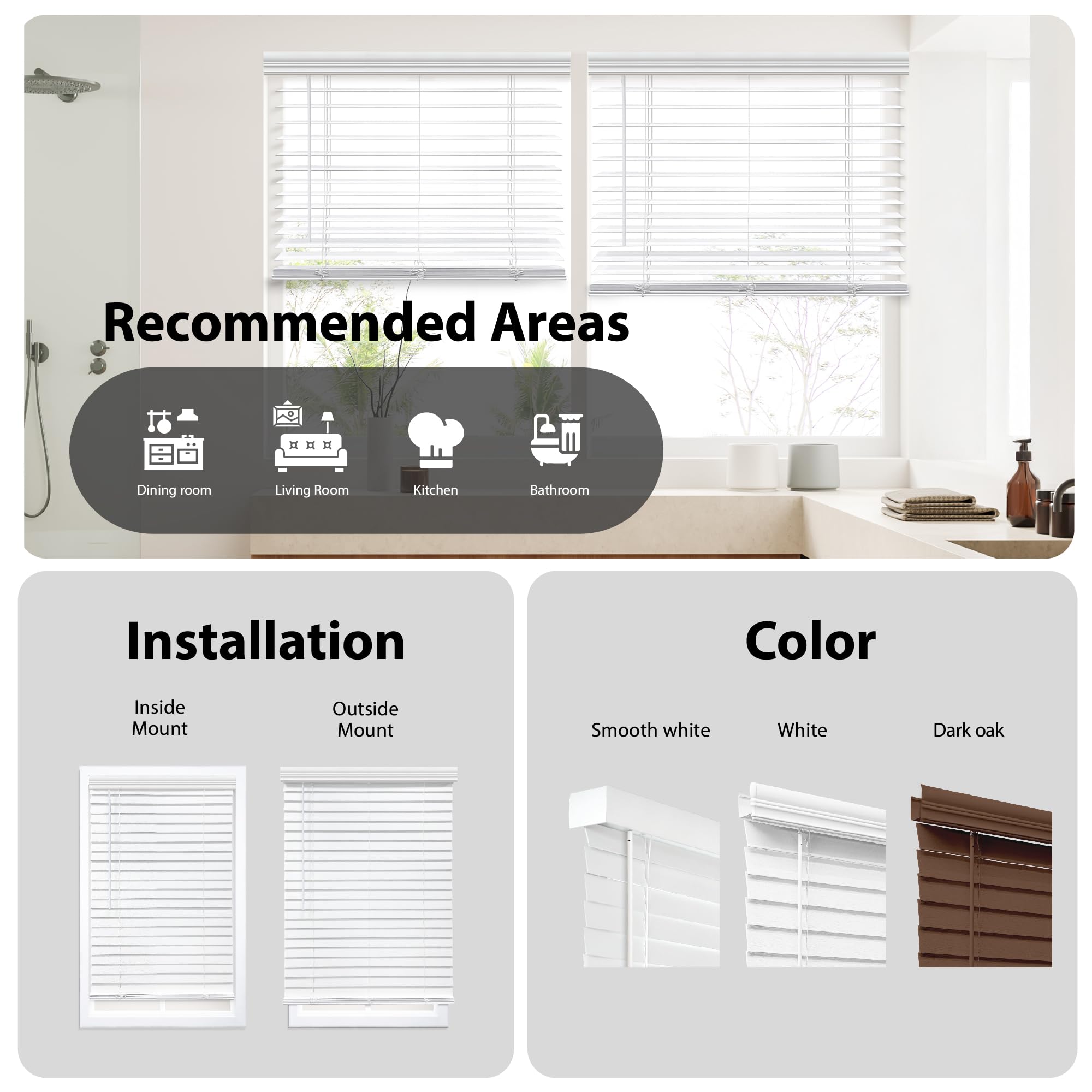 DEZ Furnishings cordless faux wood blind slats close-up wood grain