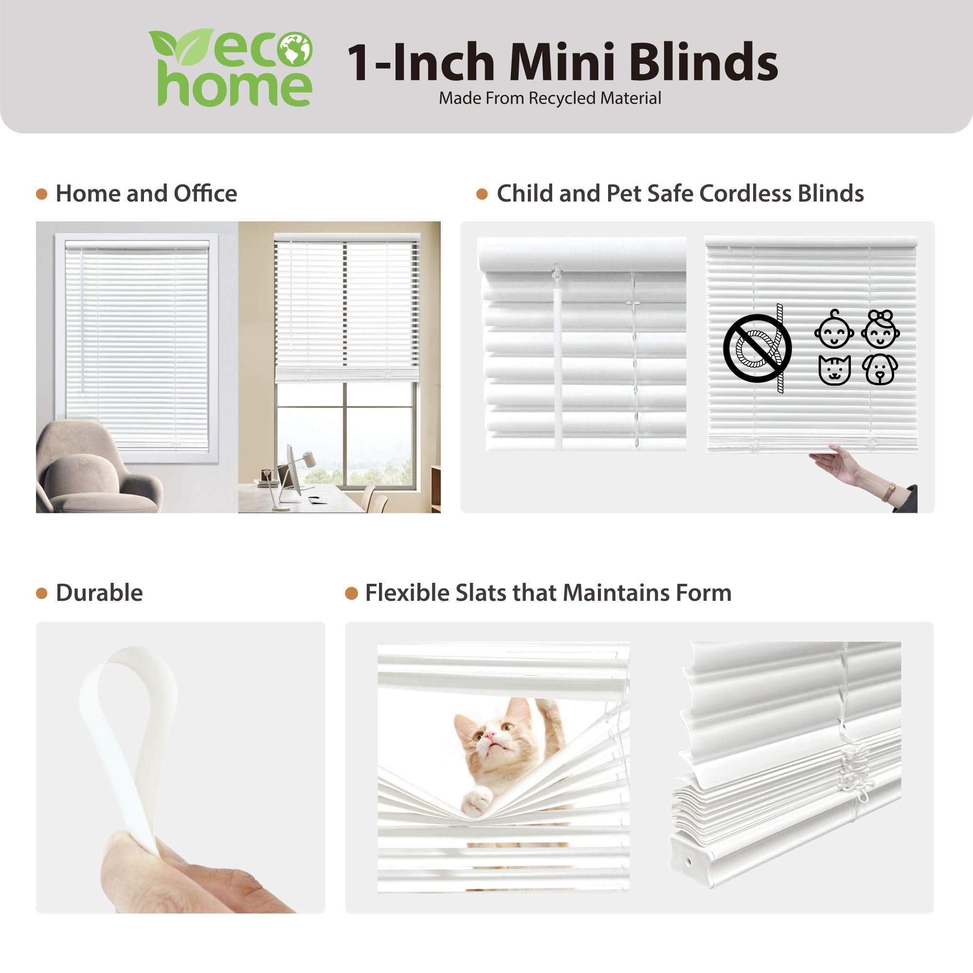 DEZ FURNISHINGS cordless mini blind pearl white with hidden brackets for a clean install