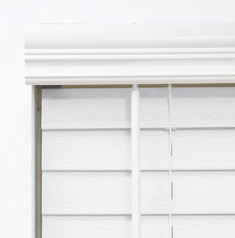 Crown valance detail on DEZ FURNISHINGS faux wood blind