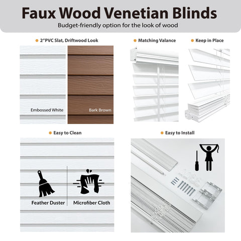 Faux wood blind with wand control enables precise light adjustments