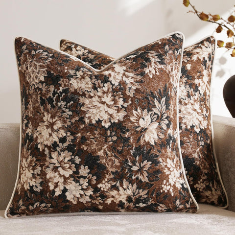 DEZENE vintage floral pillow cover 20x20 in dark brown adds rustic charm to your living room.