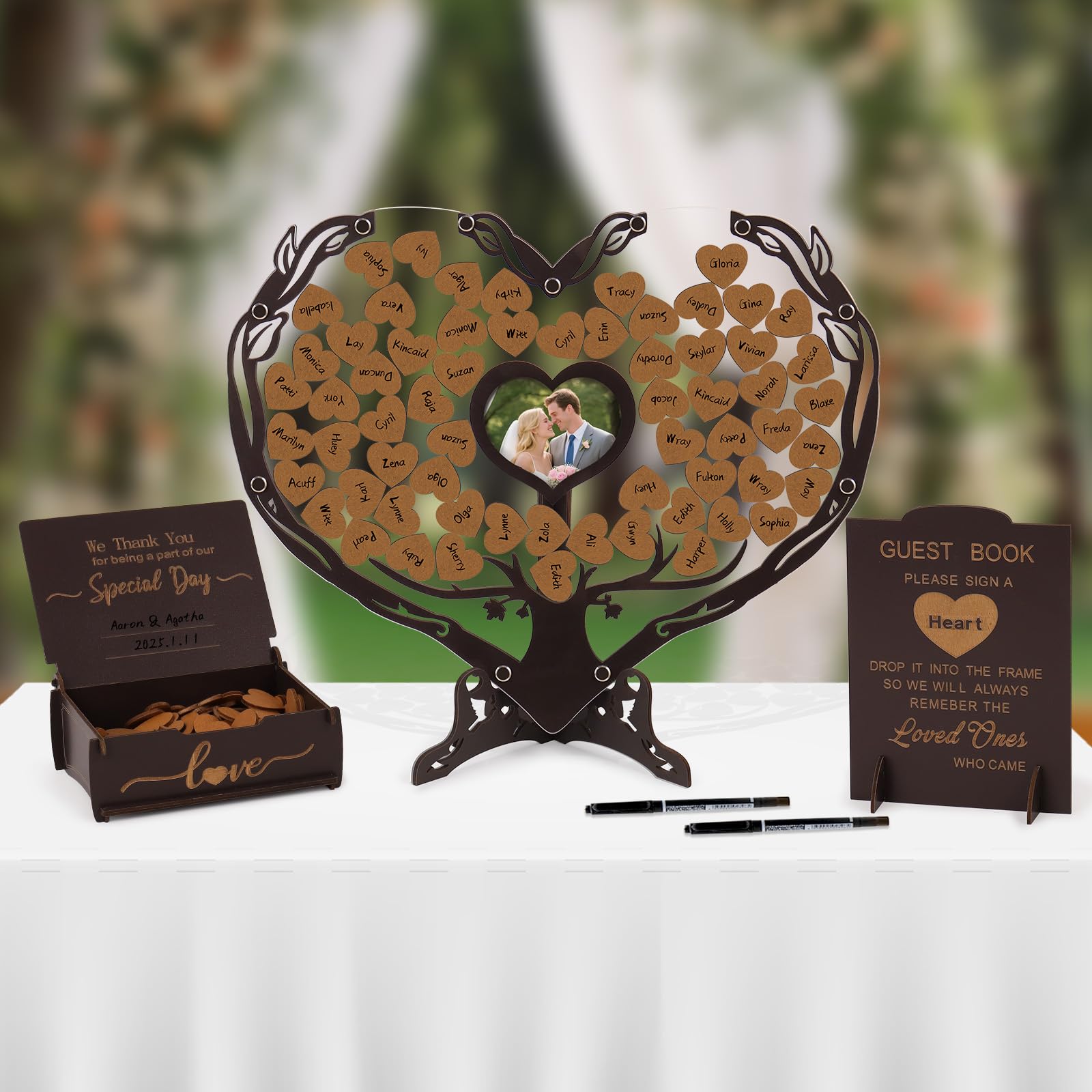 Dezhier coffee color wooden heart frame for elegant signing